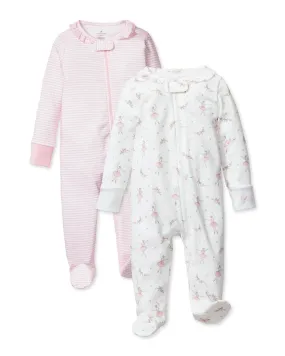 Baby's Holiday Pima Romper Duo | Pink Stripe & Sugar Plum Fairy