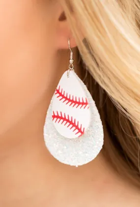 Glitter Baseball Vegan Leather Teardrop Dangle Earrings