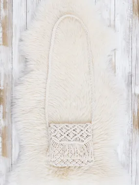 White Fringe Woven Crossbody Purse