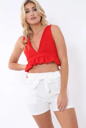 White Paperbag Tie Waist Shorts - Billie